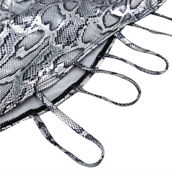 New Women’s Sexy Deep V Neck Metallic One Piece Swimsuit Snakeskin Bathing Suit - Picture 8 of 11